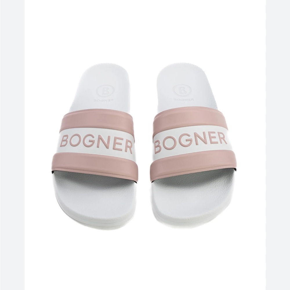 Bogner Blush Pink and White Logo Slide Sandals